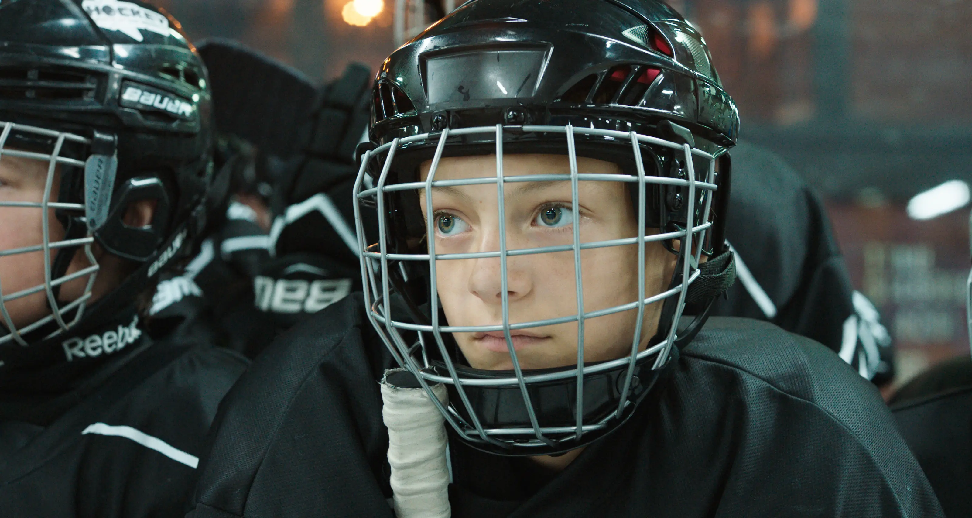 close kid in hockey mask